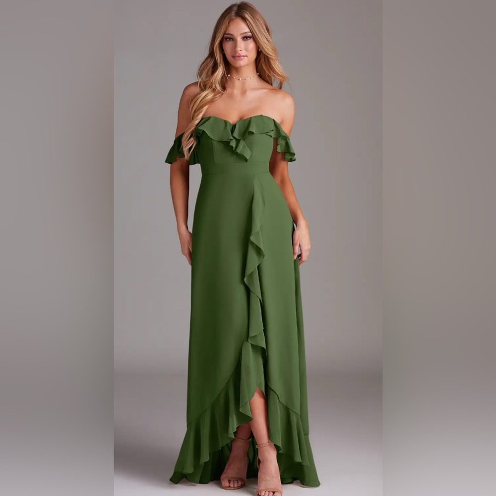 AZAZIE LYRA Olive Green A-Line Chiffon Bridesmaid Dress